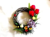 Coroniță Decorativă Handmade cu Flori Artificiale, Ratan 20cm