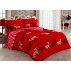 Lenjerie de pat pentru o persoana cu husa elastic pat si fata perna dreptunghiulara, Elf, bumbac ranforce, gramaj tesatura 120 g/mp, multicolor