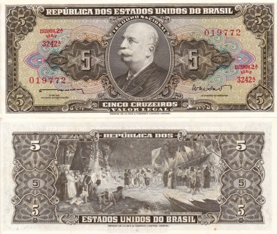 BRAZILIA 5 cruzeiros ND (1962-64) UNC!!! foto