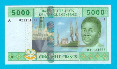 Bancnotă Gabon (pick 409A) 5000 Francs 2002 UNC serie: A 0211546.. foto