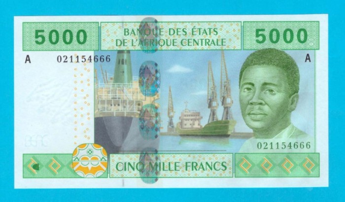 Bancnotă Gabon (pick 409A) 5000 Francs 2002 UNC serie: A 0211546..