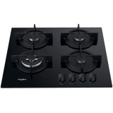 Plita incorporabila Whirlool GOR 625/NB1, Gaz, 4 arzatoare, Siguranta arzatoare, Wok, Gratare fonta, 60 cm, Negru