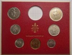 Set 7 monede Vatican, MCMLXXVII, 1977, 1,2,5,10, 20, 50, 100 Lire, metal comun, 4 lei moneda