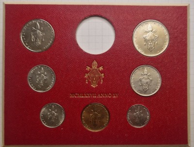 Set 7 monede Vatican, MCMLXXVII, 1977, 1,2,5,10, 20, 50, 100 Lire, metal comun, 4 lei moneda foto