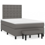 Cumpara ieftin Pat box spring cu saltea, gri, 120x190 cm, piele ecologica