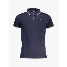 Tricou polo barbati cu logo si detalii contraste, din bumbac, Bleumarin inchis, M