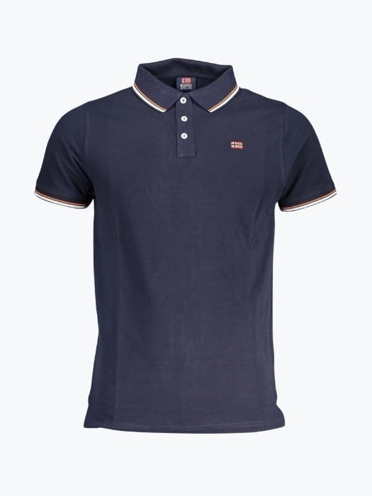 Tricou polo barbati cu logo si detalii contraste, din bumbac, Bleumarin inchis, M
