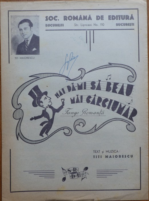 Partitura Mai da-mi sa beau mai carciumar, text si muzica Titi Maiorescu,interb.