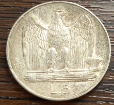(A588) MONEDA DIN ARGINT ITALIA - 5 LIRE 1930, PATINA SUPERBA, LUCIU DE BATERE