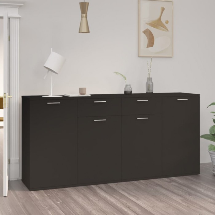 Servantă, negru, 160x36x75 cm, lemn prelucrat
