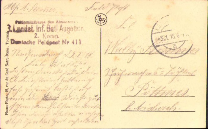 HST CP108 Carte postala germană 1918 Deutsche Feldpost 411