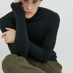 Abercrombie & Fitch pulover din amestec de lana barbati, culoarea negru, light, cu guler