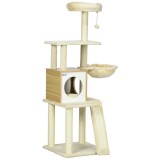 PawHut Copac Pisici cu Casuță St&acirc;lpi Zg&acirc;rieturi Bej 48.5x48.5x141.5cm | Aosom Romania