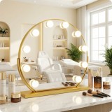 Oglindă de machiaj aurie 60cm, cu 10 LED-uri și temperatură de culoare reglabilă
