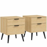 HOMCOM Set de 2 Noptiere cu 2 Sertare pentru Dormitor sau Camera de Zi, 40x40x50 cm, Lemn Natural | Aosom Romania