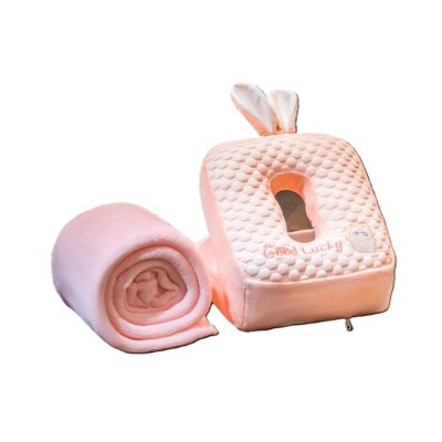 Set 2&amp;Atilde;&amp;reg;n1 p&amp;Auml;tur&amp;Auml; &amp;Egrave;i pern&amp;Auml;, model iepura&amp;Egrave;, cu spa&amp;Egrave;iu de depozitare, ideal pentru birou &amp;Egrave;i c&amp;Auml;l&amp;Auml;torii, microfibr&amp;Auml; &amp;Egrave;i spum&amp;Auml;, 1x1.7 m, 30x35x30 foto