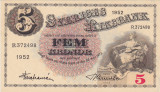 Suedia 5 kronor coroane 1952 UNC