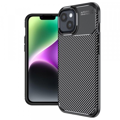 Husa pentru Apple iPhone 14, Techsuit, CarbonFiber, Neagra foto