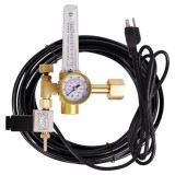 Regulator de Presiune Gaz cu Manometru si Rotametru pentru Argon/CO2, Corp Masiv din Alama, Debitmetru cu Mufa de 120V pentru Supapa Electromagnetica,