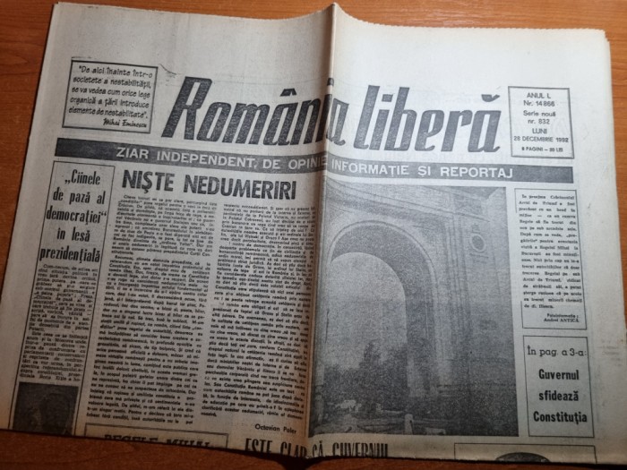 romania libera 28 decembrie 1992-regele mihai si-a anulat vizita in romania