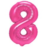 Balon din folie metalizata, flippy, figurina cifra, model 8, tema aniversare 100 cm, ambalaj individual, pai inclus, umflare cu aer sau heliu, roz