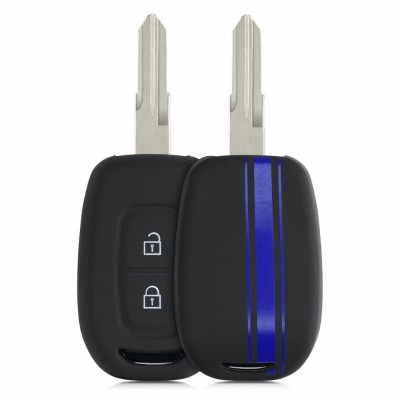 Husa Cheie Auto pentru Dacia / Renault - 2 Butoane - Keyless Go, kwmobile, Silicon, Negru / Albastru, 54813.02 foto