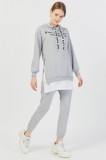 Trening Dama Adrom Gri Inchis, 2 Piese, Bluza cu Gluga &amp; Pantaloni Talie Inalta, Bumbac, Sport Casual - Marimea L