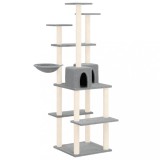Cumpara ieftin Ansamblu Pisici Gri Deschis 167cm, St&acirc;lpi Sisal, Turn Joacă, Căsuțe, Hamac, Platforme, Zg&acirc;riat, Odihnă, Petshop