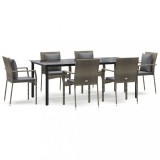 Set mobilier de gradina cu perne, 7 piese, negru/gri, poliratan