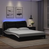 VidaXL Cadru de pat cu LED, negru și alb, 160x200 cm, piele ecologică