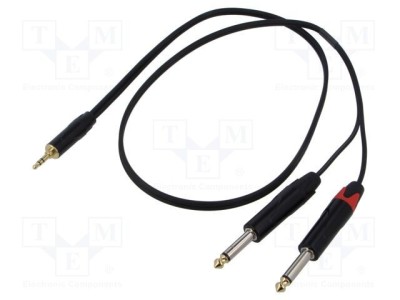 Cablu audio Jack 3,5mm la 2 x Jack 6,3mm 1m negru PVC Reds Music foto