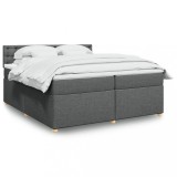 vidaXL Pat box spring cu saltea, gri &icirc;nchis, 200x200 cm, textil