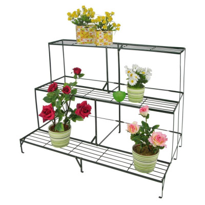 HI Raft pentru flori cu 3 niveluri, negru, 100x60x75 cm, metal foto