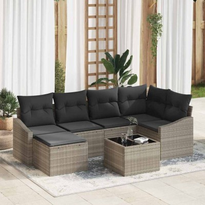 vidaXL Set de canapele pentru grădină 7 pcs Gri deschis Rattan poli 3346802 foto