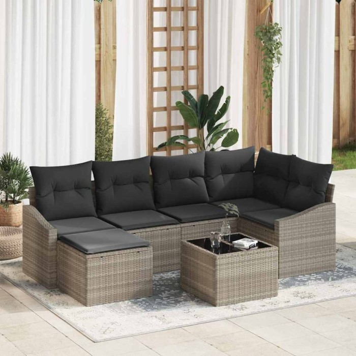 vidaXL Set de canapele pentru grădină 7 pcs Gri deschis Rattan poli 3346802