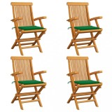 vidaXL Scaune de grădină cu perne verzi, 4 buc., lemn masiv de tec 3065622