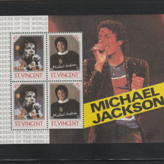 St.Vincent 1985-Arta,Muzica,Michael Jackson,varietati culoare,1bloc. MNH.Bl.27