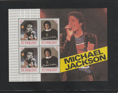 St.Vincent 1985-Arta,Muzica,Michael Jackson,varietati culoare,1bloc. MNH.Bl.27 foto