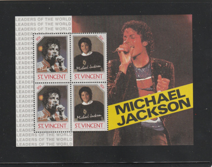 St.Vincent 1985-Arta,Muzica,Michael Jackson,varietati culoare,1bloc. MNH.Bl.27