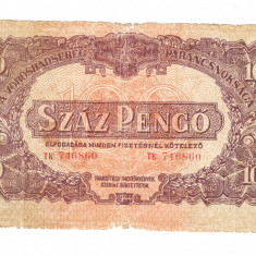 Bancnota Ungaria 100 pengo 1944, ocupatia sovietica, circulata, relativ buna