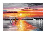 Cumpara ieftin Tablou pictat manual, Magia marii, apus de soare cu veliere, 70x50cm ulei pe panza in cutit efect 3D, Spectaculos