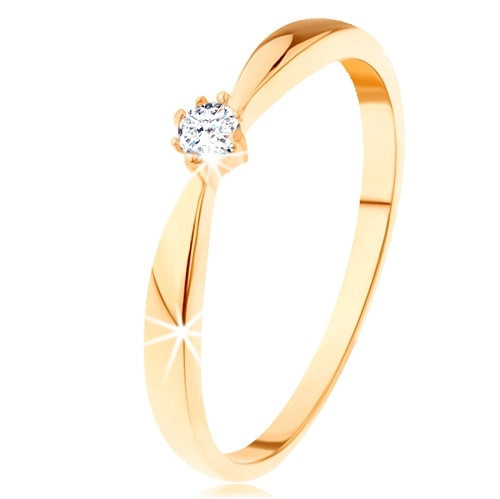 Inel din aur galben de 14K - braţe rotunjite, zirconiu rotund de culoare transparentă - Marime inel: 49