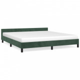 Cadru de pat cu tăblie, verde &icirc;nchis, 160x200 cm, catifea