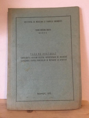 Trancioveanu Maria - Teza de Doctorat. Contributii privind Efectul Aspartatului de Arginina (Sargenor) asupra Proceselor de Refacere la Sportivi foto