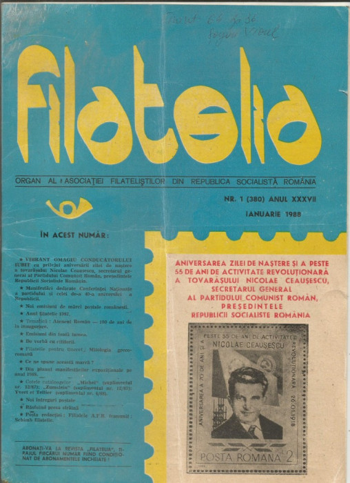 revista-FILATELIA pe anul 1988-contine Nr 1,9,10,11,12