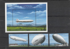 Gambia 2000-Transporturi,Zeppelin,colita si serie 3 val.,MNH,Mi.Bl.460,3602-3604 foto