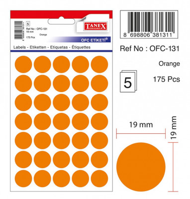 Etichete Autoadezive Color, D19 Mm, 175 Buc/set, Tanex - Orange foto