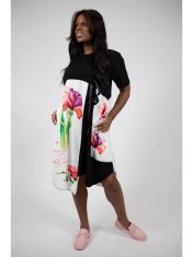 ROCHIE MIDI ASIMETRICA CU BUZUNARE SI MANECA SCURTA FUNDA IRIS PRINT SEMITRANSPARENT TALIE UNICA Multicolora