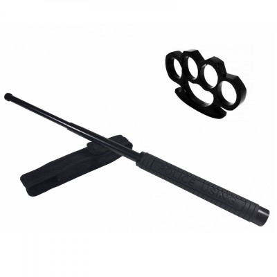 Set baston telescopic Police, 49 cm + box negru 0.5 cm grosime foto