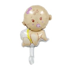 Balon din folie metalizata, flippy, mini figurina, model bebelus fetita, tematica gender reveal, 45x25 cm, ambalaj individual, pai inclus, umflare cu